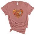 Fall Heart Pumpkins Flowers Women's Short Sleeve T-shirt Unisex Crewneck Soft Tee Heather Mauve