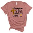 Hello Fall Pumpkin Spice & Jesus Christ Fall Christian Gift  Women's Short Sleeve T-shirt Unisex Crewneck Soft Tee Heather Mauve