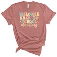 Welcome Back To School Lunch Lady Retro Groovy  Unisex Crewneck Soft Tee Heather Mauve