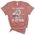 Yes I Can Drive A Stick Halloween Witch Riding Broomstick Unisex Crewneck Soft Tee Heather Mauve