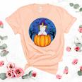 Cute Unicorn Wearing Witch Hat Halloween Pumpkin Girls Kids Unisex Crewneck Soft Tee Heather Peach