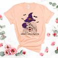 Happy Halloween Catrina Costume For Moms Witch Halloween Unisex Crewneck Soft Tee Heather Peach