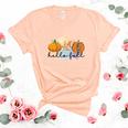 Hello Fall Pumpkins Thanksgiving Season Women's Short Sleeve T-shirt Unisex Crewneck Soft Tee Heather Peach