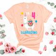Kids 4Th Birthday I Am 4 Years Old And Llamazing Llama Girl Ns Women's Short Sleeve T-shirt Unisex Crewneck Soft Tee Heather Peach
