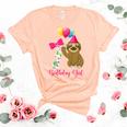 Kids 7 Year Old Cool Cute Sloth Balloons 7Th Birthday Girls Party Women's Short Sleeve T-shirt Unisex Crewneck Soft Tee Heather Peach