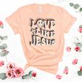 Love Like Jesus Christian God Lover Funny Words On Back V3 Unisex Crewneck Soft Tee Heather Peach