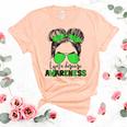 Lyme Disease Awareness Messy Hair Bun For Girl  Unisex Crewneck Soft Tee Heather Peach
