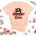 Spooky Mama Skull Witch Women Messy Bun Halloween Costume Unisex Crewneck Soft Tee Heather Peach