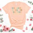 Welcome Back To School Lunch Lady Retro Groovy  Unisex Crewneck Soft Tee Heather Peach