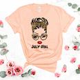 Womens Born In July Birthday Gift Leopard July Girl Women's Short Sleeve T-shirt Unisex Crewneck Soft Tee Heather Peach