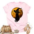 Beautiful Halloween Black Cat With Witch Hat Full Moon - Cat Unisex Crewneck Soft Tee Light Pink