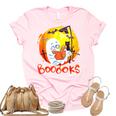 Booooks Ghost Funny Halloween Teacher Book Library Reading  Women's Short Sleeve T-shirt Unisex Crewneck Soft Tee Light Pink