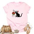 Christmas Funny Black Cat Ho Ho Ho Cat Lovers Gifts Women's Short Sleeve T-shirt Unisex Crewneck Soft Tee Light Pink