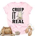 Creep It Real Ghost Men Skateboarding Halloween Fall Season  Women's Short Sleeve T-shirt Unisex Crewneck Soft Tee Light Pink