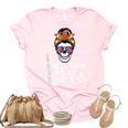 Halloween Skull Messy Bun Thick Thighs And Spooky Vibes Unisex Crewneck Soft Tee Light Pink