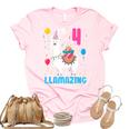 Kids 4Th Birthday I Am 4 Years Old And Llamazing Llama Girl Ns Women's Short Sleeve T-shirt Unisex Crewneck Soft Tee Light Pink
