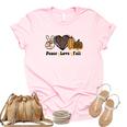 Peace Love Fall Pumpkin Heart Women's Short Sleeve T-shirt Unisex Crewneck Soft Tee Light Pink