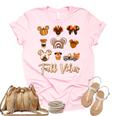 Retro Fall Vibes Pumpkin Turkey Halloween Fall Thanksgiving  Unisex Crewneck Soft Tee Light Pink