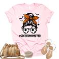Soccer Momster For Women Halloween Mom Messy Bun Hair Unisex Crewneck Soft Tee Light Pink