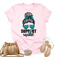 Support Squad For Women Ovarian Cancer Messy Bun Women's Short Sleeve T-shirt Unisex Crewneck Soft Tee Light Pink
