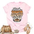 Thick Thighs Spooky Vibes Retro Groovy Halloween Spooky Unisex Crewneck Soft Tee Light Pink