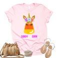 Unicorn Candy Corn Halloween Trick Or Treat Party Girl Gifts Unisex Crewneck Soft Tee Light Pink