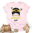 Womens August Girl Birthday Cute Messy Bun Bees Gifts Unisex Crewneck Soft Tee Light Pink