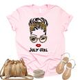 Womens Born In July Birthday Gift Leopard July Girl Women's Short Sleeve T-shirt Unisex Crewneck Soft Tee Light Pink