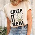 Creep It Real Ghost Men Skateboarding Halloween Fall Season  Women's Short Sleeve T-shirt Unisex Crewneck Soft Tee Natural