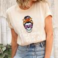 Halloween Skull Messy Bun Thick Thighs And Spooky Vibes Unisex Crewneck Soft Tee Natural