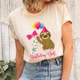 Kids 7 Year Old Cool Cute Sloth Balloons 7Th Birthday Girls Party Women's Short Sleeve T-shirt Unisex Crewneck Soft Tee Natural