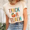 Leopard Trick Or Teach Pumpkin Teacher Halloween Costume Unisex Crewneck Soft Tee Natural