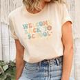 Welcome Back To School Lunch Lady Retro Groovy  Unisex Crewneck Soft Tee Natural