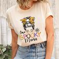 Womens One Spooky Mama Messy Bun Funny Mom Halloween Spider Costume Unisex Crewneck Soft Tee Natural