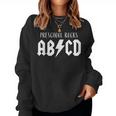 Cute Funny For Preschool Teachers Abcd Rock Preschool Rocks Women Crewneck Graphic Sweatshirt