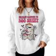 Groovy Pink Ribbon Mom Breast Cancer Is Boo Sheet Halloween V2 Women Crewneck Graphic Sweatshirt