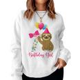 Kids 7 Year Old Cool Cute Sloth Balloons 7Th Birthday Girls Party Women Crewneck Graphic Sweatshirt