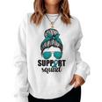 Support Squad For Women Ovarian Cancer Messy Bun Women Crewneck Graphic Sweatshirt