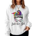 Womens September Girl Wink Eye Woman Face Was Born In September Women Crewneck Graphic Sweatshirt