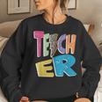 Teacher Colorful Distressed Leopard Lightning Bolt Trendy Women Crewneck Graphic Sweatshirt Gifts for Her