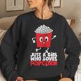 Womens Cool Just A Girl Who Loves Popcorn Girls Popcorn Lovers Women Crewneck Graphic Sweatshirt Gifts for Her