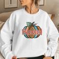 Colorful Pumpkin Blessed Thankful Fall Gift Women Crewneck Graphic Sweatshirt Gifts for Her
