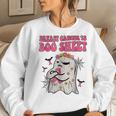 Groovy Pink Ribbon Mom Breast Cancer Is Boo Sheet Halloween V2 Women Crewneck Graphic Sweatshirt Gifts for Her