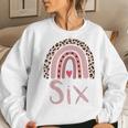 Kids 6 Year Old Leopard Rainbow Birthday Party Cute Girl 6Th Gift Women Crewneck Graphic Sweatshirt Gifts for Her
