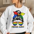 Proud Aunt Messy Bun Rainbow Lgbt Gay Pride Month Women Crewneck Graphic Sweatshirt Gifts for Her