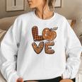 Teacher Love Fall Season Pumpkin Pattern Women Crewneck Graphic Sweatshirt Gifts for Her