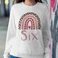 Kids 6 Year Old Leopard Rainbow Birthday Party Cute Girl 6Th Gift Women Crewneck Graphic Sweatshirt Personalized Gifts