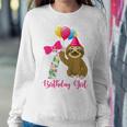 Kids 7 Year Old Cool Cute Sloth Balloons 7Th Birthday Girls Party Women Crewneck Graphic Sweatshirt Personalized Gifts