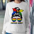 Proud Aunt Messy Bun Rainbow Lgbt Gay Pride Month Women Crewneck Graphic Sweatshirt Personalized Gifts