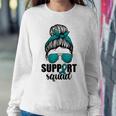 Support Squad For Women Ovarian Cancer Messy Bun Women Crewneck Graphic Sweatshirt Personalized Gifts